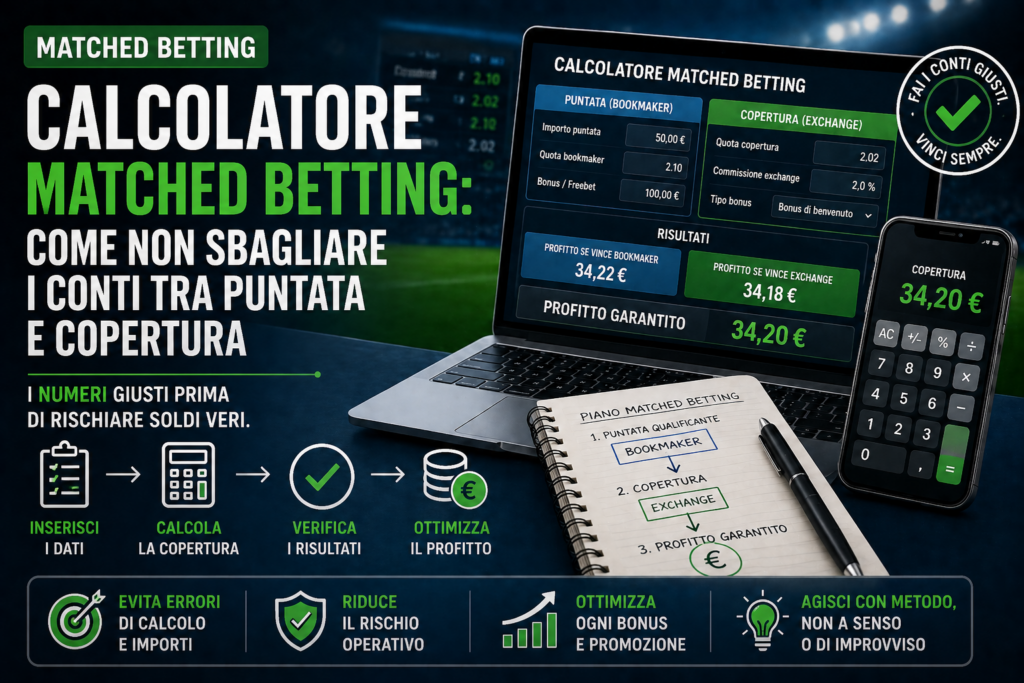 calcolatore matched betting per calcolare puntata e copertura senza errori nelle scommesse