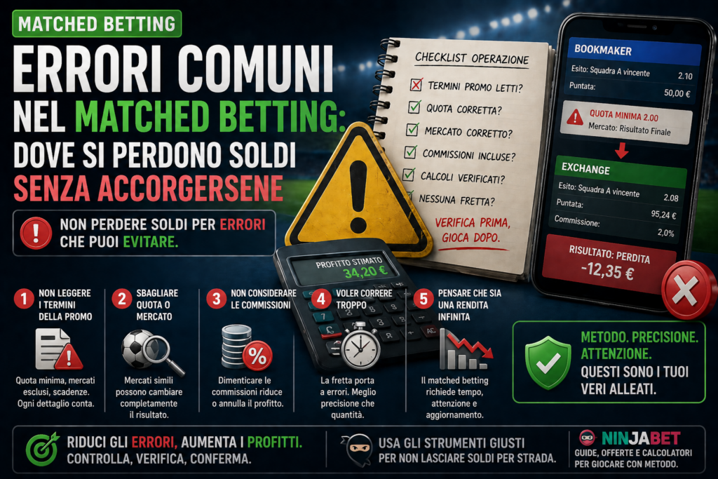 errori comuni nel matched betting che fanno perdere soldi come sbagliare quota puntata o condizioni bonus