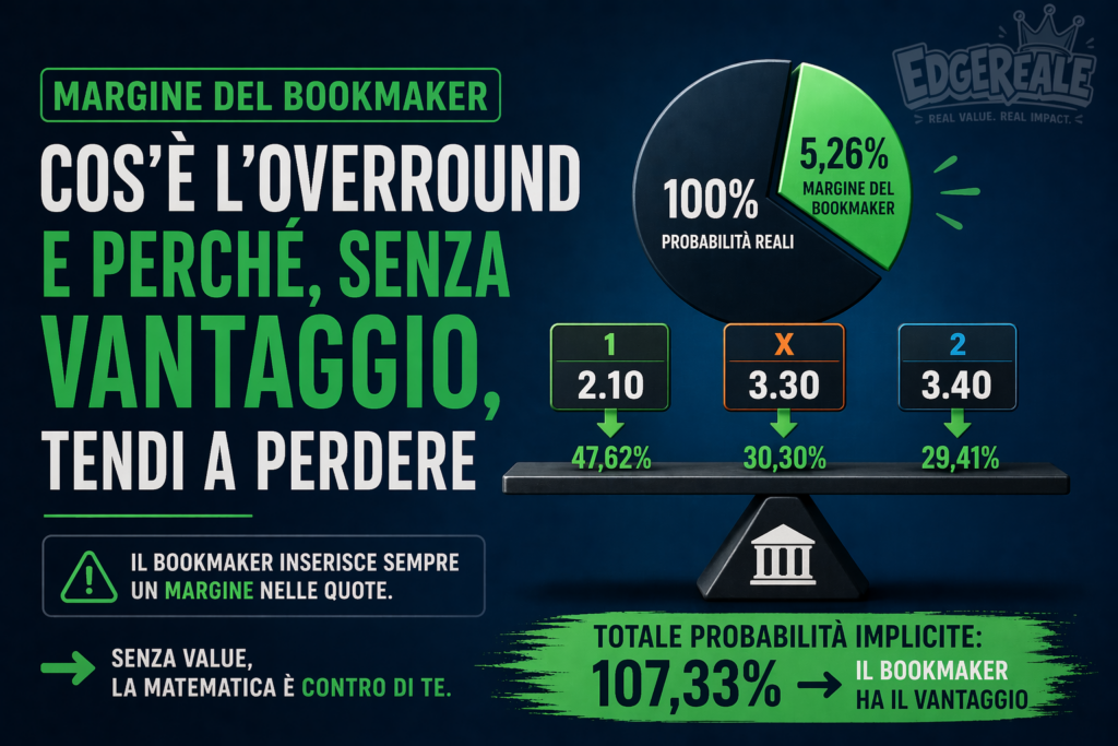 cos’è il margine del bookmaker overround spiegato con esempio di probabilità implicite nel betting